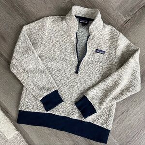 Patagonia Women’s Woolyester Fleece Quarter-Zip Cream and Navy Sweater